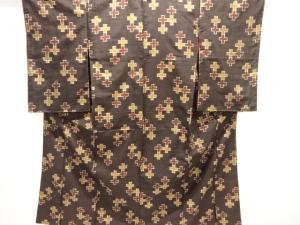 大正ロマン　十字模様織り出し手織り節紬着物